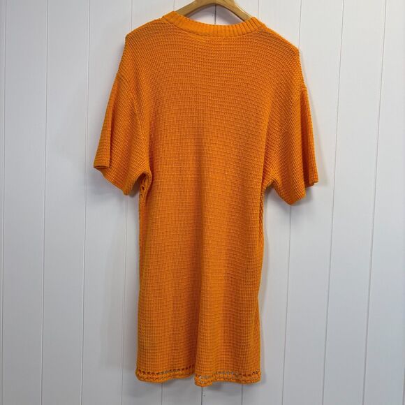 Crochet Midi Dress Women Large Orange‎ Maximalist Boho Festival Beach Semi-sheer - Picture 4 of 8